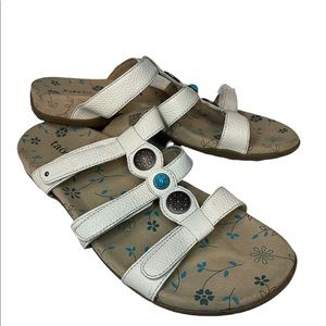 Taos White Leather Slide Slip On Sandals